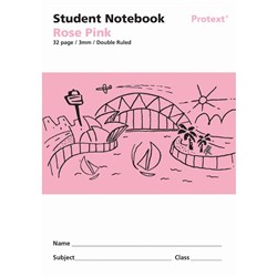 Protext Student Note Book 250 x 175mm Double Ruled 3mm 32 Page Rose Pink Pk 80