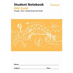 Protext Student Note Book 250 x 175mm Double Ruled 4mm/Guide 32 Page Old Gold Pk 80