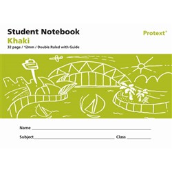 Protext Student Note Book 240 x 175mm Double Ruled 12mm/Guide 32 Page Khaki Pk 80