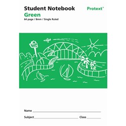 Protext Student Note Book 250 x 175mm Single Ruled 8mm 64 Page Green Pk 80