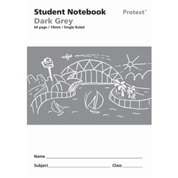 Protext Student Note Book 250 x 175mm Single Ruled 10mm 64 Page Dark Grey Pk 80