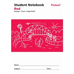 Protext Student Note Book 250 x 175mm Single Ruled 12mm 64 Page Red Pk 80