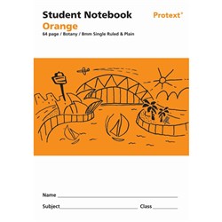 Protext Student Note Book 250 x 175mm Single Ruled 8mm/Plain 64 Page Orange Pk 80