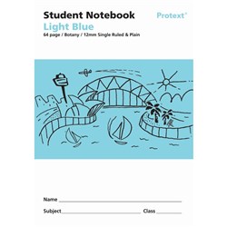 Protext Student Note Book 250 x 175mm Single Ruled 12mm Plain 64 Page Light Blue Pk 80