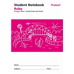 Protext Student Note Book 250 x 175mm Doubled Ruled 6mm With Guide 32 Page Ruby Pk 80