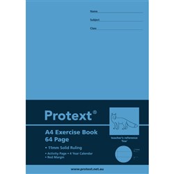 Protext Exercise Book A4 64 Page 11mm Solid Ruled With Margin Fox Pk 80