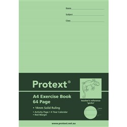 Protext Exercise Book A4 64 Page 14mm Solid Ruled With Margin Gecko Pk 80