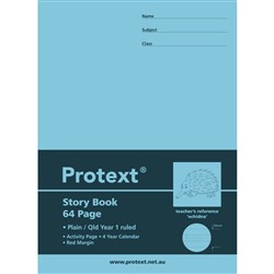 Protext Story Book 330 x 240mm QLD Year 1 1/2 Ruled 24mm 1/2 Pln+Margin 64 Pg Echidna Pk 40
