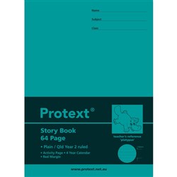 Protext Story Book 330 x 240mm QLD Year 2 1/2 Ruled 18mm 1/2 Pln+Margin 64 Pg Platypus Pk40
