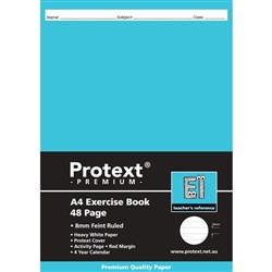 Protext Premium Exercise Book A4 48 Page 8mm Feint Ruled Red Margin E1 Pk 80