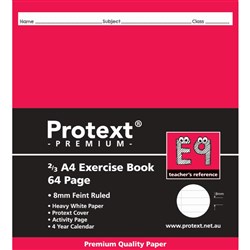 Protext Premium Exercise Book 2/3 A4 64 Page 8mm Feint Ruled Red Margin E9 Pk 120