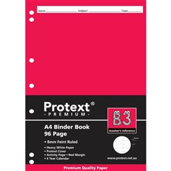 Protext Premium Binder Book A4 7 Hole Punched 96 Page 8mm Ruled Red Margin B3 Pk 60