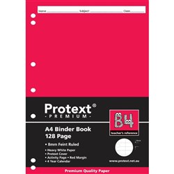 Protext Premium Binder Book A4 7 Hole Punched 128 Page 8mm Ruled Red Margin B4 Pk 40