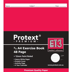 Protext Premium Exercise Book 2/3 A4 48 Page 12mm Ruled Red Margin E13 Pk 160