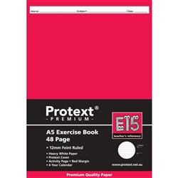 Protext Premium Exercise Book A5 48 Page 12mm Ruled Red Margin E15 Pk 160