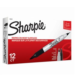 Sharpie Twin Tip Permanent Marker Fine 1.0mm And Ultra Fine 0.3mm Black each
