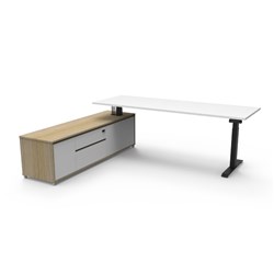 Rapidline Boost+ Executive Desk + LHS Cabinet 2270W x 1936D x 620-1270mmH White/Blk