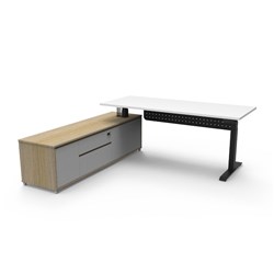 Rapidline Boost+ Executive Desk + LHS Cabinet+Panel 2020W x 1936D x 620-1270mmH Wht/Blk