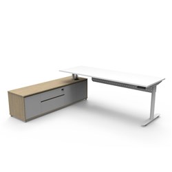 Rapidline Halo+ Executive Desk + LHS Cabinet + Panel 2270W x 1936D x 620-1270mmH White/Wht