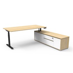 Rapidline Halo+ Executive Desk + RHS Cabinet 2020W x 1936D x 620-1270mmH Oak/Black