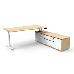 Rapidline Halo+ Executive Desk + RHS Cabinet 2020W x 1936D x 620-1270mmH Oak/White