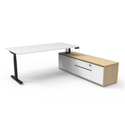 Rapidline Halo+ Executive Desk + RHS Cabinet 2020W x 1936D x 620-1270mmH White/Black