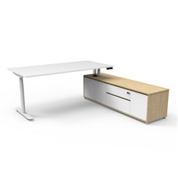 Rapidline Halo+ Executive Desk + RHS Cabinet 2020W x 1936D x 620-1270mmH White/White