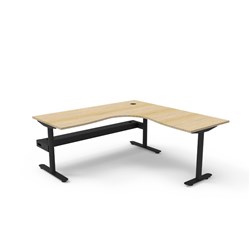 Rapidline Halo Static Corner Workstation + Tray 1800/1800W x 750D x 730mmH Oak/Black