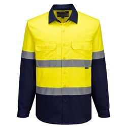 Portwest Industrial Hi-Vis Lightweight Contrast Shirt Long Sleeve 2XL Yellow/Navy