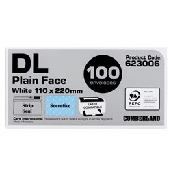 Cumberland Plain Envelopes 110 X 220mm Strip Seal White Box Of 100