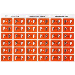 AVERY ALPHABET CODING LABEL` P Side Tab 25x38mm D/Orange