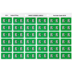 AVERY ALPHABET CODING LABEL R Side Tab 25x38mm L/Green PK180