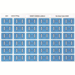 AVERY ALPHABET CODING LABEL T SIDE TAP BLUE 25X38MM PK180