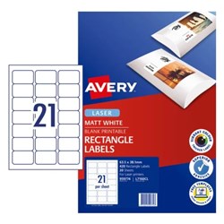 LABEL AVERY COL LASER L7160CL ADDRESS MATT WHITE 21UP PK20