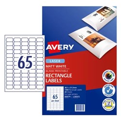 Avery Printable Labels L7651CL 38.1 x 21.2mm Rectangle Photo Matte White 65UP 1300 Labels