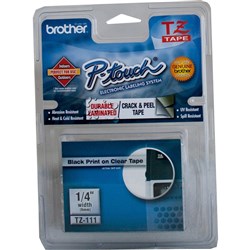 BROTHER TZE111 PTOUCH TAPE  6mmx8mt Black On Clear Tape