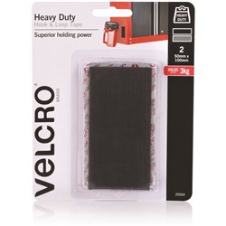 Velcro Brand Stick On 50X100Mm Hook And Loop Heavy Duty Black Pack Of 2