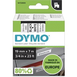 DYMO D1 LABEL CASSETTE 19mmx7m -Black on White