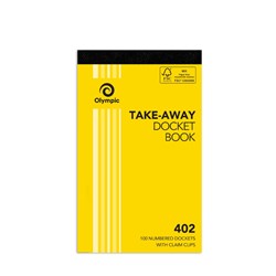 Olympic No 402 Takeaway Docket Book 93x150 100 Page Yellow 100 pages