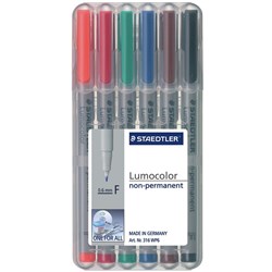 STAEDTLER 316 LUMOCOLOR PENS Non-Perm Fine 0.6mm Wlt6