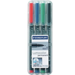 STAEDTLER 318 LUMOCOLOR PENS Perm Fine 0.6mm Wlt4 Assort