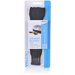 Velcro Brand Reusable Ties 25X200mm Black Pack Of 5