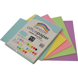 RAINBOW OFFICE PAPER A4 80GSM PASTEL ASSORTED PACK 100