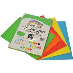RAINBOW OFFICE PAPER A4 80GSM BRIGHT ASSORTED PACK 100