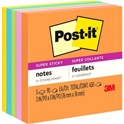 POST-IT 654-5SSUC SUPER STICKY Ultra Colours 76x76mm Asstd