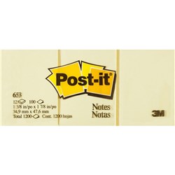 POST-IT 653 NOTES ORIGINAL 100Shts 36x48mm Yellow Pack 12