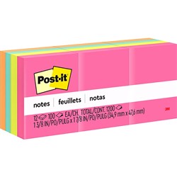 POST-IT 653AN NOTES Asstd Neon 36mm X 48mm Pack 12