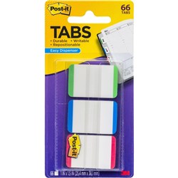 POST-IT  686L-GBR DURABLE TABS 25x38mm White-Red,Blue&Green