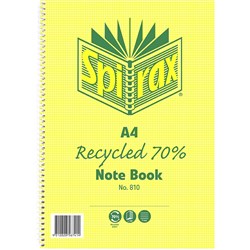 Spirax 810 Notebook A4 Ruled 120 Page 70% Recycled Side Bound