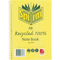 Spirax 813 Notebook A6 Ruled 100 Page 100% Recycled Side Bound